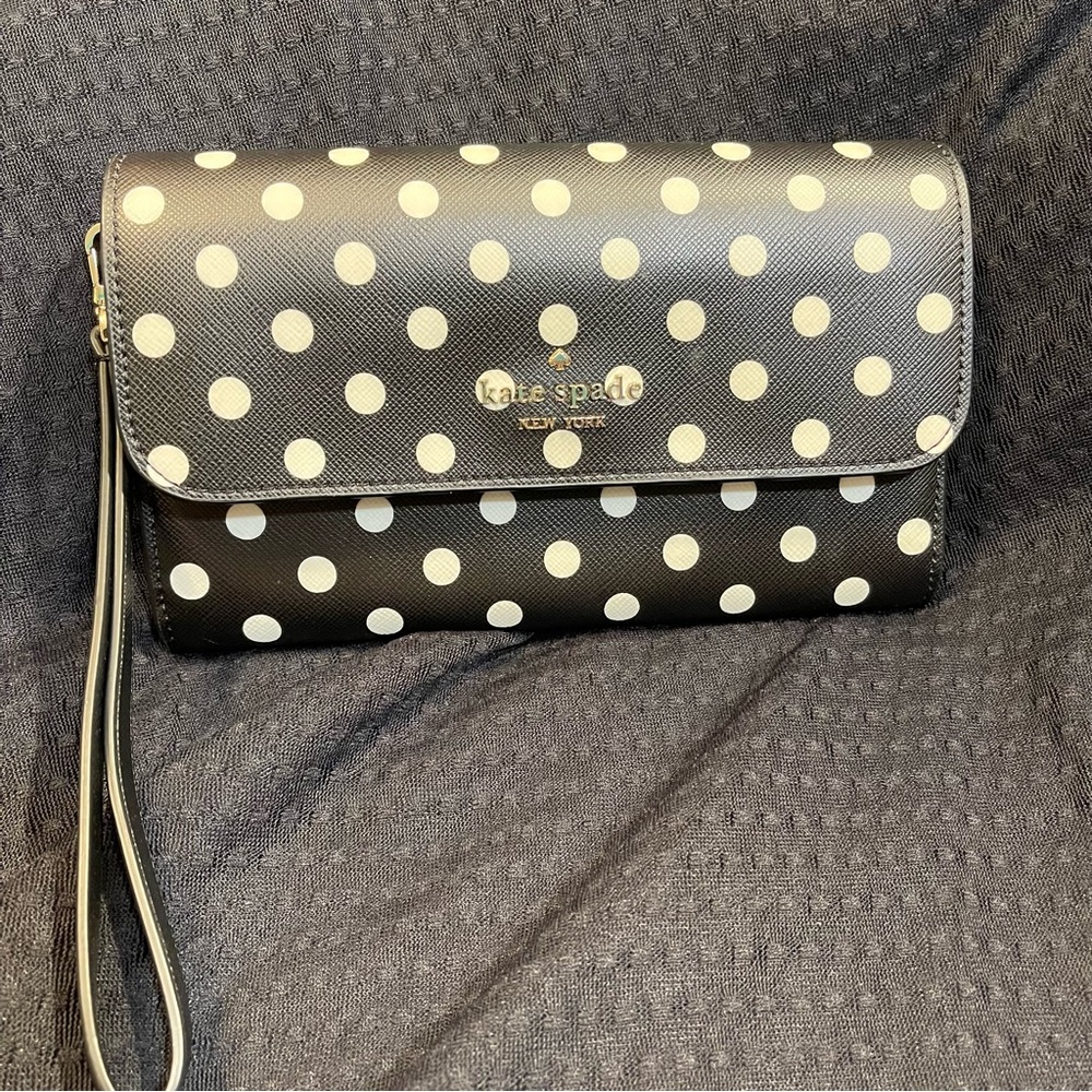 Kate Spade Black & White Polka Dot Extra Large Wristlet/Clutch